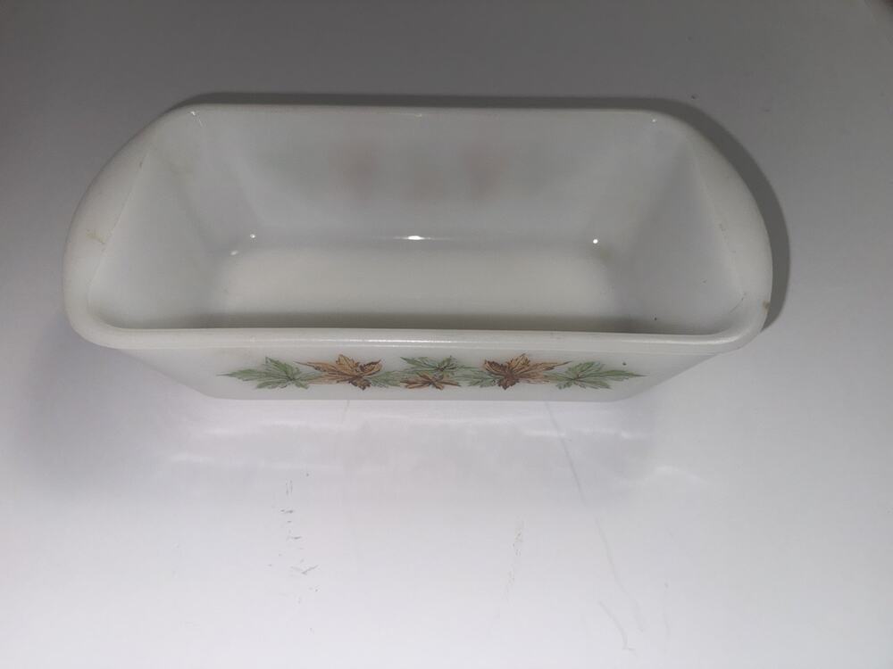 Vintage GlasBake Milk Glass Maple Leaf Loaf Pan J-522